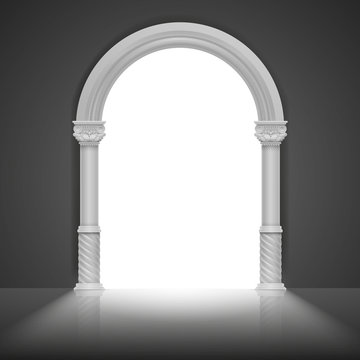 Roman Arch With Antique Column. Vector Title Frame Design