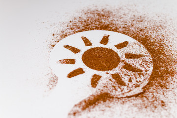 Stenciled symbols of cocoa on white isolated background