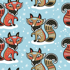 Cute pattern vector illustration with fox and ornaments