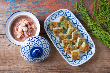 Thai food, Acacia Pennata Omelette and Shrimp-paste sauce