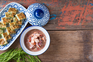 Obraz na płótnie Canvas Thai food, Acacia Pennata Omelette and Shrimp-paste sauce