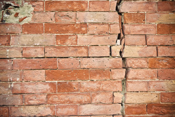 Deep crack in old brick wall - concept image