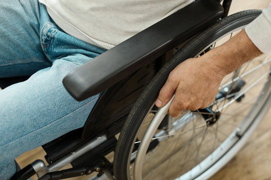 Modern wheelchair being in use