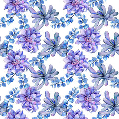 Tropical Hawaii leaves aloe tree pattern in a watercolor style. Aquarelle wild flower for background, texture, wrapper pattern, frame or border.