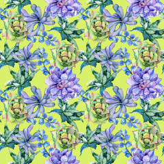 Tropical Hawaii leaves aloe tree pattern in a watercolor style. Aquarelle wild flower for background, texture, wrapper pattern, frame or border.