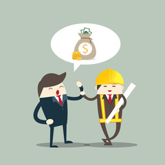 Business man and engineer  are shaking hands, business teamwork and contact concept