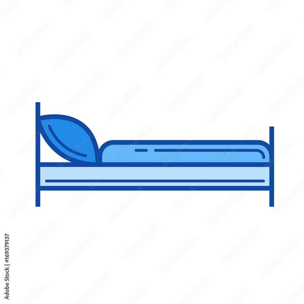 Sticker Hotel room vector line icon isolated on white background. Hotel room line icon for infographic, website or app. Blue icon designed on a grid system.