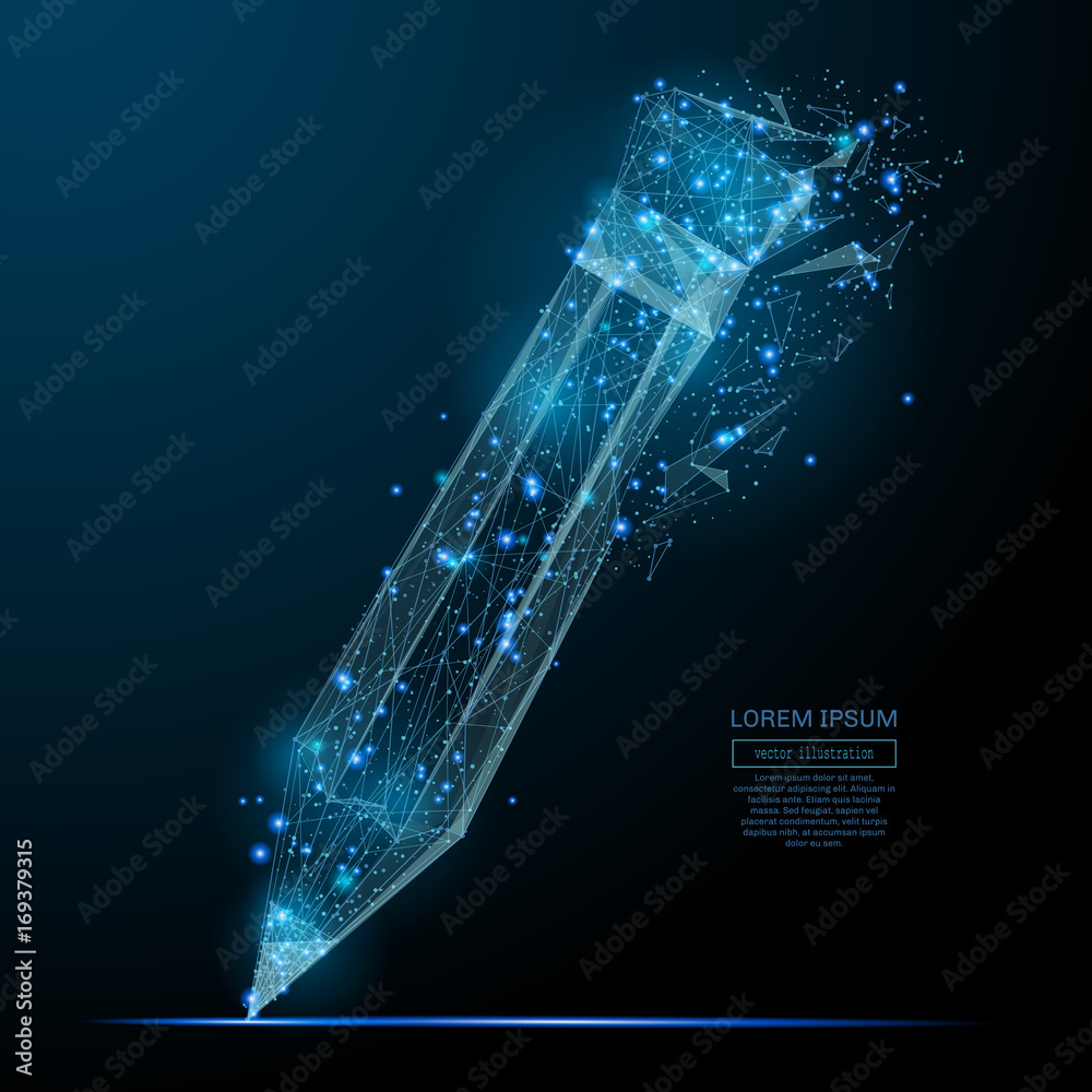 Fototapete Back to school. Abstract image of a pancil in the form of a starry sky or space, consisting of points, lines, and shapes in the form of planets, stars and the universe. Vector wireframe concept.