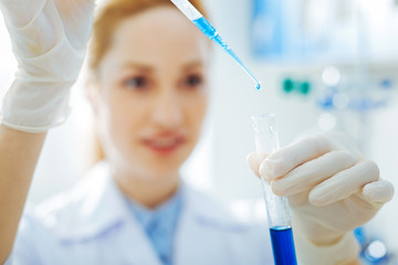 Close up of blue reagent that being used