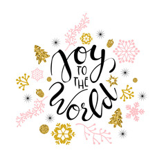 Merry Christmas greetings with calligraphic type. Hand drawn vector holiday illustration.