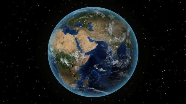 Burkina Faso. 3D Earth in space - zoom in on Burkina Faso outlined. Star sky background