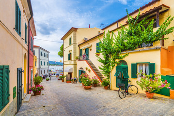 City street in Marina di campo, Elba Island, Tuscany, Italy.