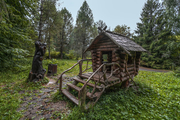 Fototapeta na wymiar the rain over the house of trolls in the Russian wood went three days and three nights