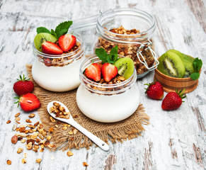 Yogurt and granola for breakfast