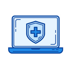 Fototapeta premium Antivirus vector line icon isolated on white background. Antivirus line icon for infographic, website or app. Blue icon designed on a grid system.