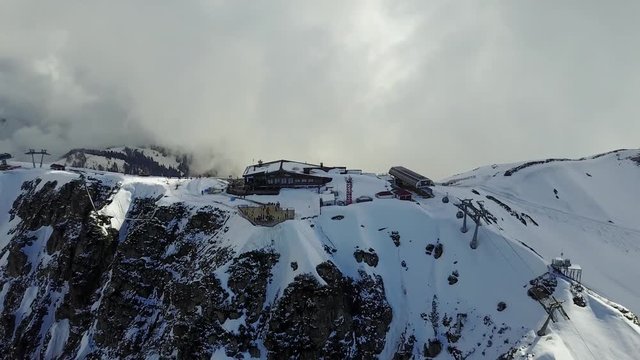 SOCHI, RUSSIA - May, 2017: Aerial view above Ski Resort Rosa Khutor