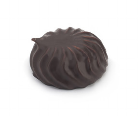 chocolate covered marshmallows on white background