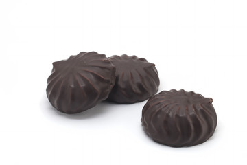 Marshmallow in chocolate on a white background
