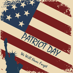 We Will Never Forget. 9/11 Patriot Day background, American Flag stripes background. Patriot Day September 11, 2001 Poster Template