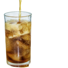 Glass of fresh coke isolated on white background