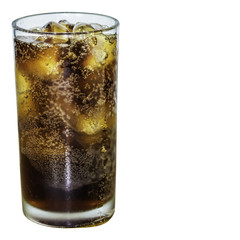 Glass of soft drink isolated on white background