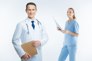 Fototapeta premium Experienced male practitioner posing for camera