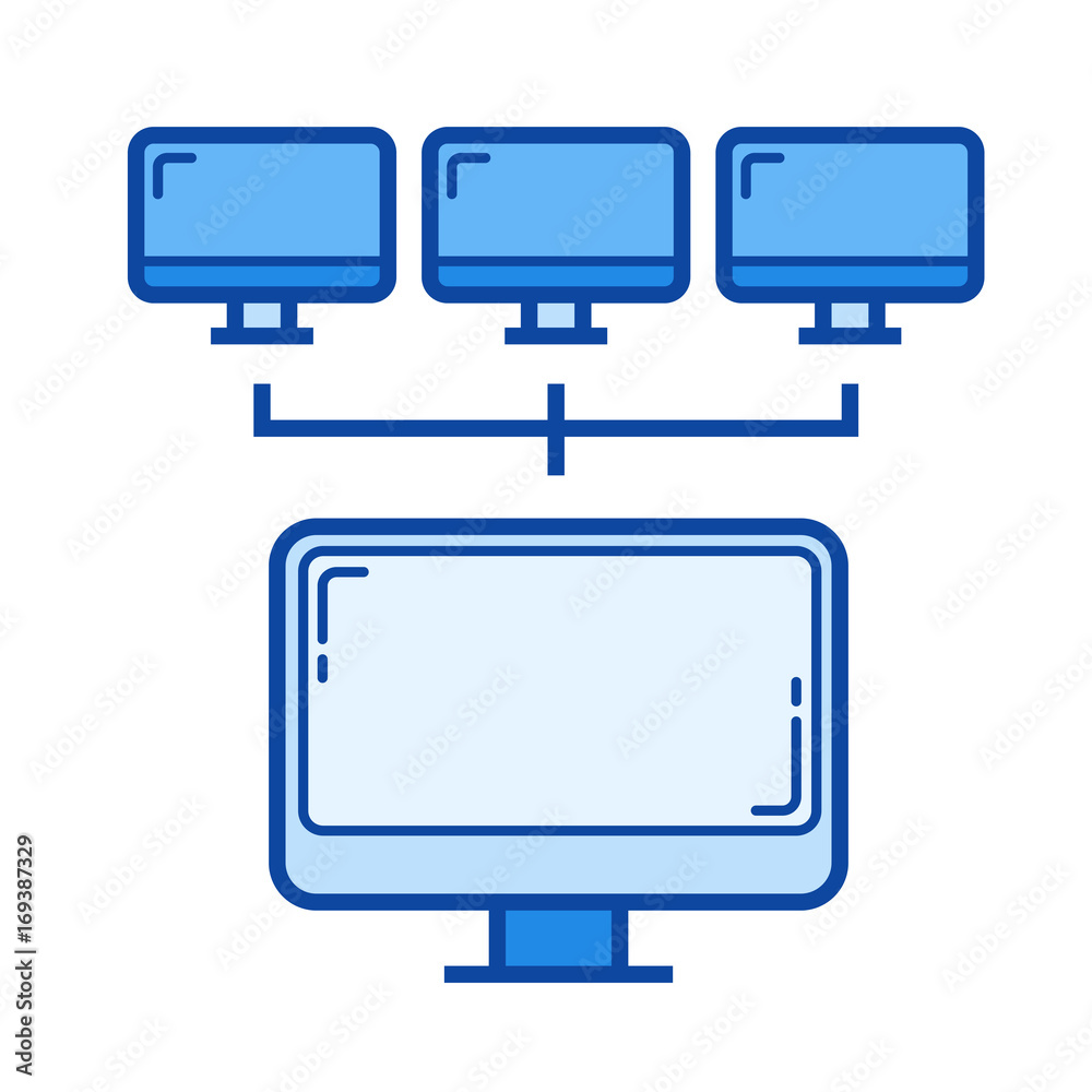 Poster computer network vector line icon isolated on white background. computer network line icon for infog