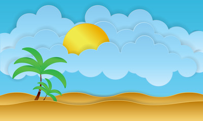 Fototapeta na wymiar summer vector design with sun, palm tree, beach and sea - vector illustration