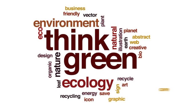 Think green animated word cloud, text design animation.