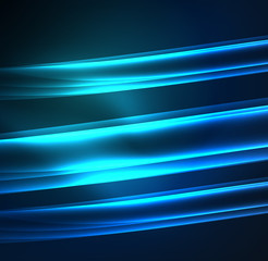 Energy lines, glowing waves in the dark, vector abstract background