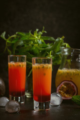 Cold cocktail with passion fruit