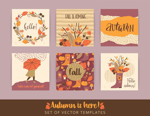 Set of artistic creative autumn cards.