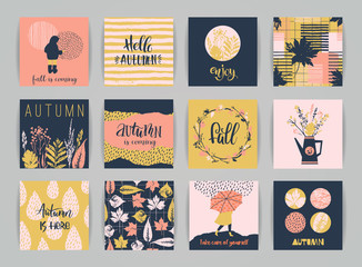 Obraz na płótnie Canvas Set of artistic creative autumn cards.