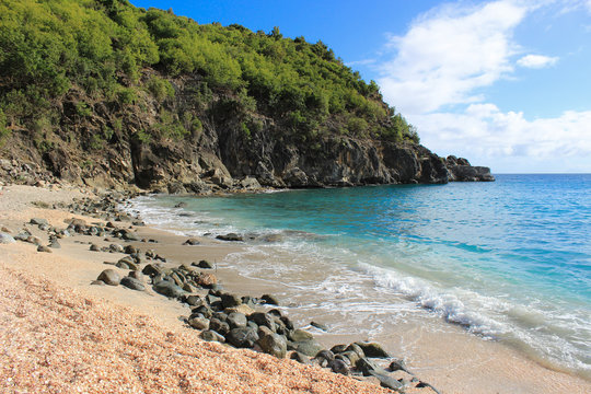 St. Barts Island, Shell Beach In Caribbean Sea