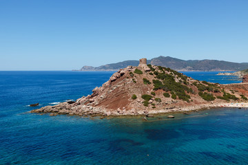 Beach and tower of Porticciolo, Cala Porticciolo, Sardaigne