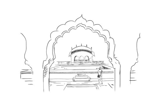 recommend clip art: Hand drawn sketch illustration of Amber fort Jaipur in vector.