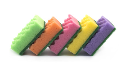 isolated on white background colorful kitchen sponges