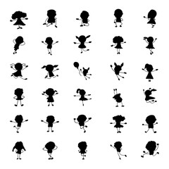 Set of hand drawing abstract isolated happy cute kids line art