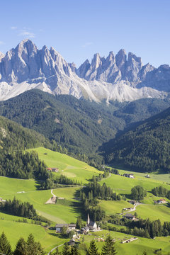 Europe, Italy, South Tyrol, Bolzano. Odle landscape in Funes valley, Dolomites