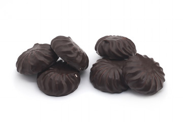 sweet marshmallow in chocolate on white