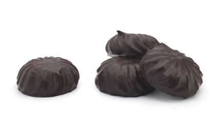 sweet marshmallow in chocolate on white