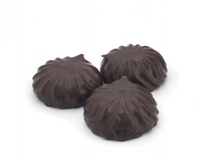 sweet marshmallow in chocolate on white