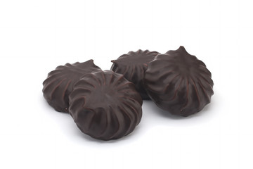 sweet marshmallow in chocolate on white