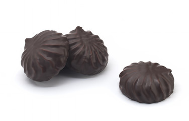 sweet marshmallow in chocolate on white