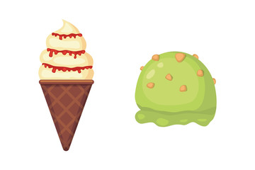 Collection of vector cartoon ice cream illustrations. Summer food.