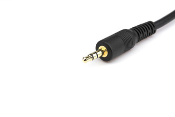 close up of male mini jack connector on white background