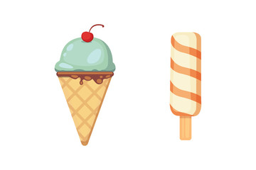 Collection of vector cartoon ice cream illustrations. Summer food.