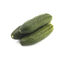 Green cucumbers on a white background