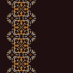 Cross-stitching frame in oriental style. Seamless border for design. Handicraft background. Card with cross stitches and place for text.