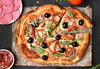 Sliced pizza, top view